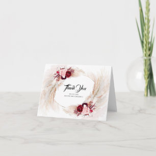 Pampas Grass Burgundy Blommigt Bröllop Tack Kort