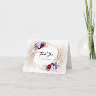 Pampas Grass Burgundy Dusty Blue Bröllop Tack Kort