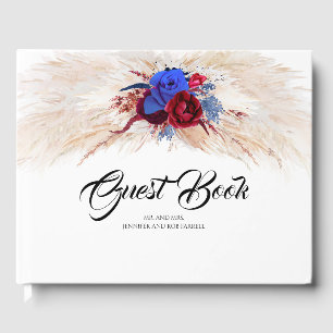 Pampas Grass Burgundy Red and Navy Blue Bröllop Gästböcker