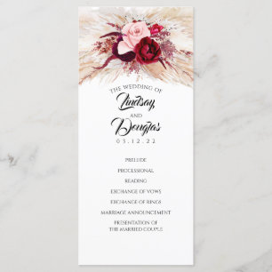 Pampas Grass Burgundy Red Modern Bröllopsprograms Program