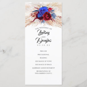 Pampas Grass Burgundy Red Navy Bröllopsprograms Program