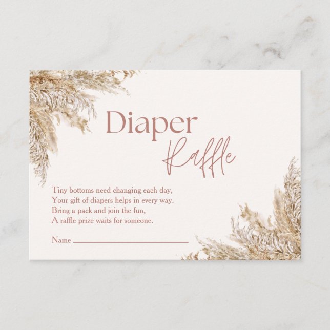 Pampas Grass Diaper Raffle Card | Neutralt Rustic Tilläggskort (Framsida)