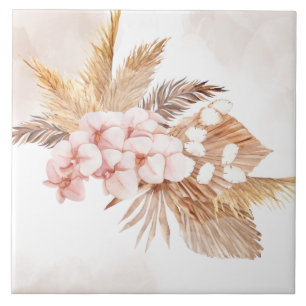 Pampas Grass Dried Handflatan Terracotta Rosa Blom Kakelplatta