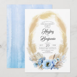 Pampas Grass Dusty Blue Blommigt Förlovningsfest Inbjudningar