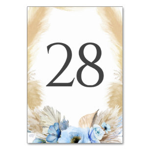 Pampas Grass Dusty Blue Bröllop Bordsnummer Cards