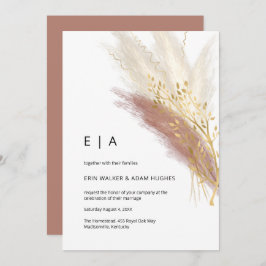 Pampas Grass Elegant Monogram Boho Rosa Guld Inbjudningar