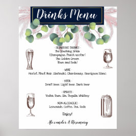 Pampas Grass & Eucalyptus Drinks Menu Bröllop Sign Poster