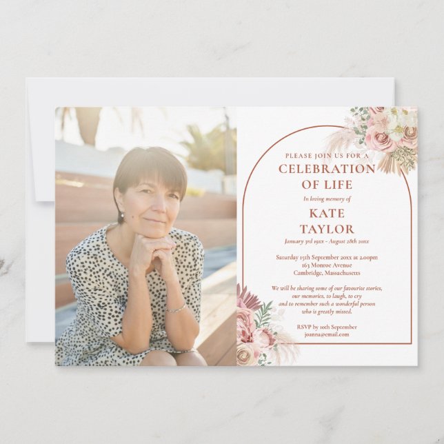 Pampas Grass Firande i livets begravningsfoto Inbjudningar (Framsida)