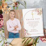 Pampas Grass First Heliga Communion Tack Kort<br><div class="desc">Ett blommigt av pampas-gräs i eleganten,  första heligans gemenskap tack vare ditt kort. Anpassa med din speciella bild och tack för att du har skrivit chicen. Designad av Thisisnotme©</div>