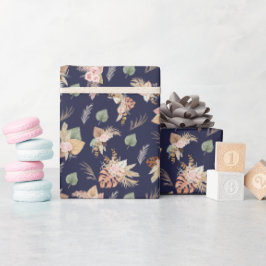 Pampas Grass & Flowers on Navy Blue Presentpapper