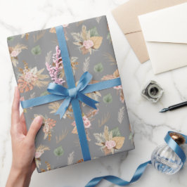 Pampas Grass & Flowers på Grått Presentpapper