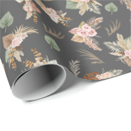 Pampas Grass & Flowers på Mörk Grått Presentpapper