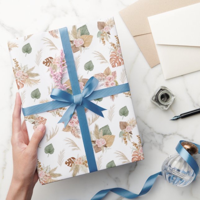 Pampas Grass & Flowers på White Presentpapper (Gifting)