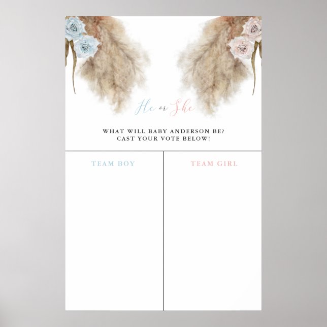Pampas Grass Gender Reveal Prediktions-tecken Poster (Framsidan)