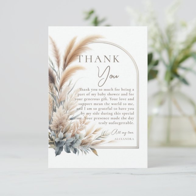 Pampas Grass Greenery Boho Neutralt Baby Shower Tack Kort (Stående Fram)