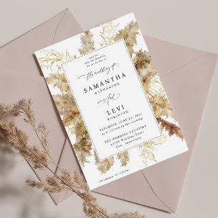 Pampas Grass & Guld Boho Bröllop V2 Inbjudningar