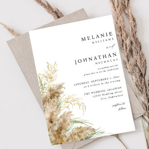 Pampas Grass & Guld Bröllop 2 Inbjudningar