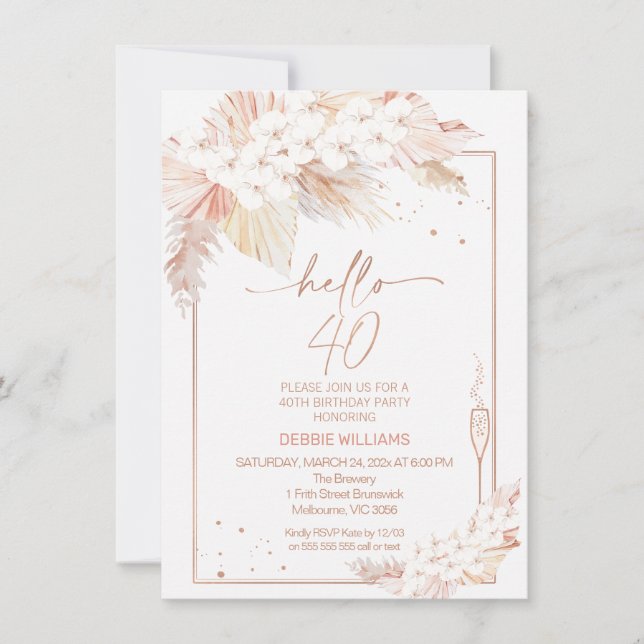 Pampas grass Hej 40 Födelsedagsinbjudan Inbjudningar (Framsida)