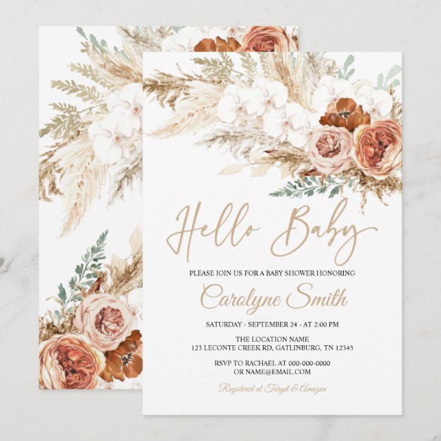 Pampas Grass Hej Baby Shower-inbjudan Inbjudningar (Fram/baksida)