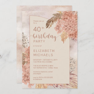 Pampas Grass Hydrangeas Blooms 40:e födelsedagen P Inbjudningar