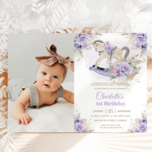 Pampas Grass Lila Blommigt Rocking Horse Birthday Inbjudningar