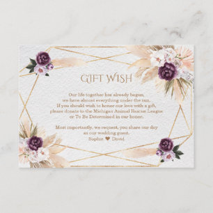 Pampas Grass Lila blommor Bröllop Gift Wish Tilläggskort