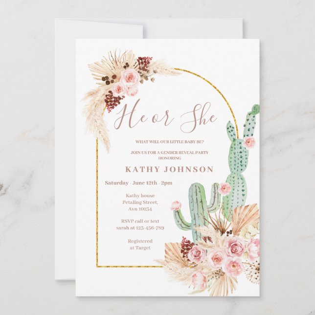 Pampas Grass Mexican Fiesta Gender Reveal Inbjudan (Framsida)