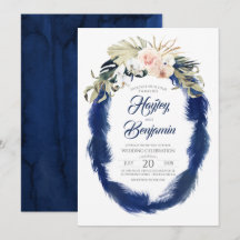 Pampas Grass Navy Blue och Rosa Tropical Bröllop