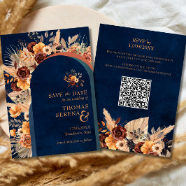 Pampas Grass Navy Blue Save Date QR Code Inbjudningar