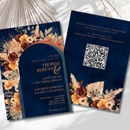 Pampas Grass Navy Blue Terracotta Fall QR Inbjudningar