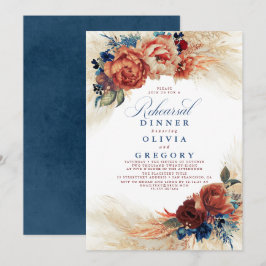 Pampas Grass Navy Blue Terracotta Rehearsal Dinner Inbjudningar