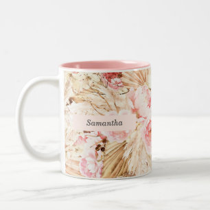 Pampas Grass-ökens tropiska rosa blomma Två-Tonad Mugg