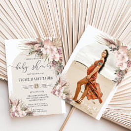 Pampas Grass Orchid Blommigt Arch Baby Shower Phot Inbjudningar