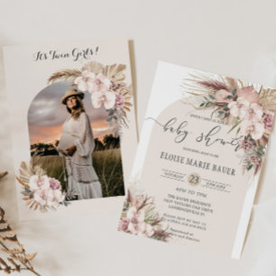 Pampas Grass Orchid Blommigt Arch Baby Shower Phot Inbjudningar
