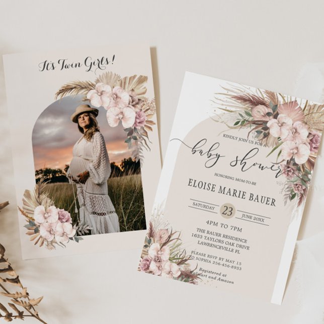 Pampas Grass Orchid Blommigt Arch Baby Shower Phot Inbjudningar (Skapare uppladdad)