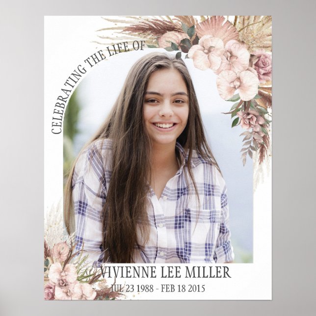 Pampas Grass Orchid Blommigt Foto Funeral Memorial Poster (Framsidan)