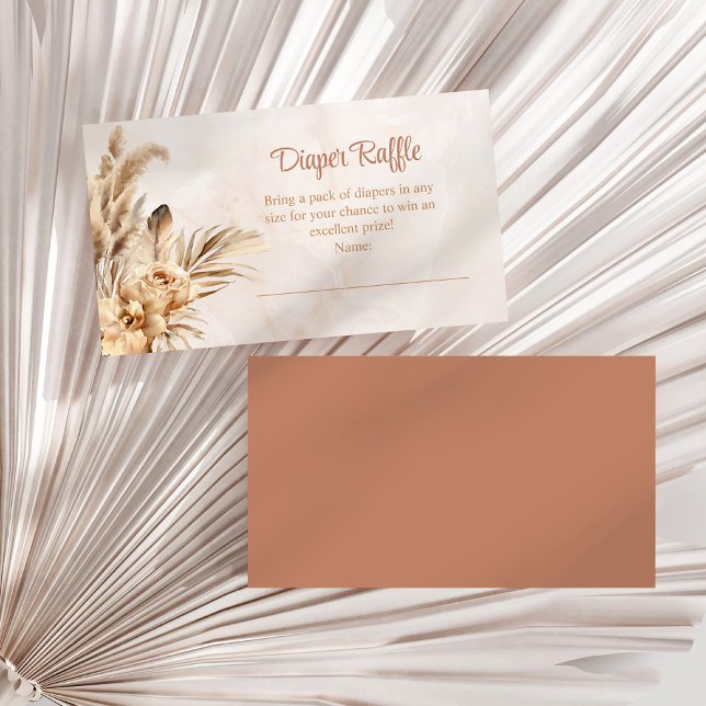 Pampas Grass Orchid Diaper Raffle-kuvert Tilläggskort (Pampas Grass Orchid Diaper Raffle Enclosure Card on a white dry palm leaf.)