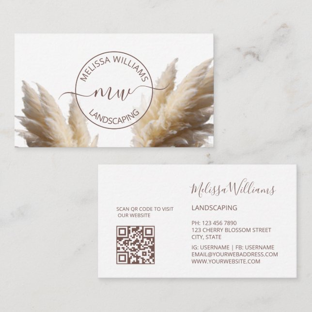 Pampas Grass Photo Boho Logo Visitkort (Fram/baksida)