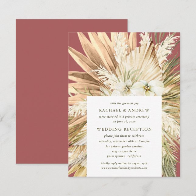 Pampas Grass Post Wedlings Reception Modern Boho Inbjudningar (Fram/baksida)