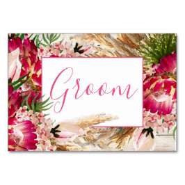 Pampas Grass Protea Blommigt Modern Groom Bröllop Bordsnummer