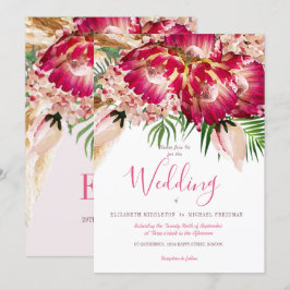 Pampas Grass Protea Blommigt Modern Rosa Bröllop Inbjudningar