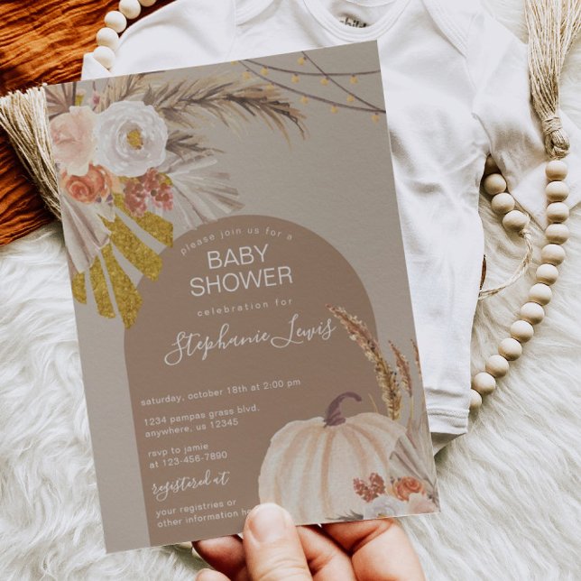 Pampas Grass Pumpkin Baby Shower  Inbjudningar (Skapare uppladdad)