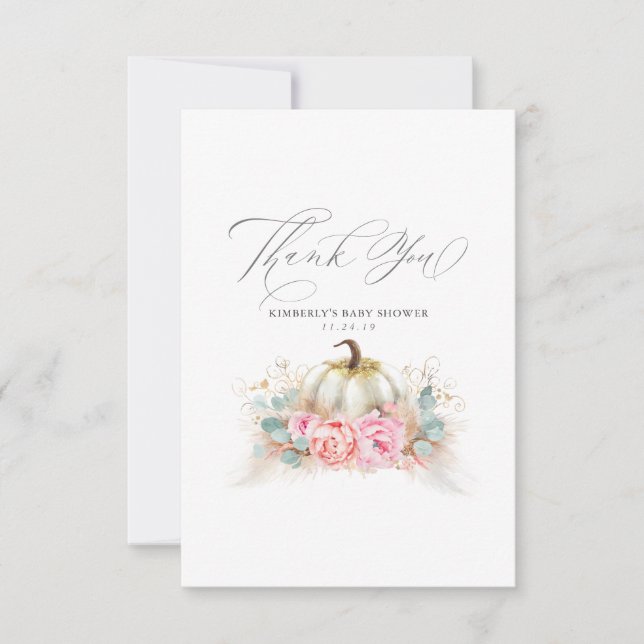 Pampas Grass Pumpkin Baby Shower Tack Kort (Framsida)