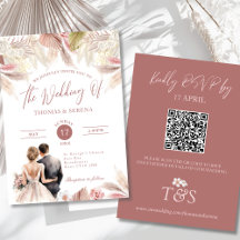 Pampas Grass QR-kod OSA Bröllop Boho-inbjudan