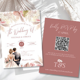Pampas Grass QR-kod OSA Bröllop Boho-inbjudan Inbjudningar