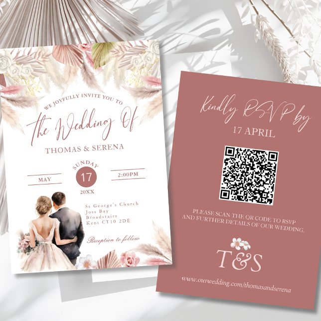 Pampas Grass QR-kod OSA Bröllop Boho-inbjudan Inbjudningar (Skapare uppladdad)