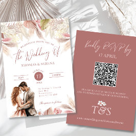 Pampas Grass QR-kod OSA Bröllop Boho-inbjudan Inbjudningar