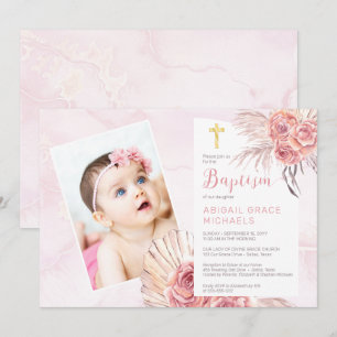 Pampas Grass   Ro Blooms Girl Baby Photo Baptism Inbjudningar