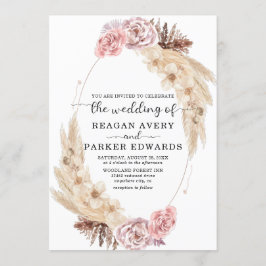 Pampas Grass Ro och Lila Bröllop Inbjudningar