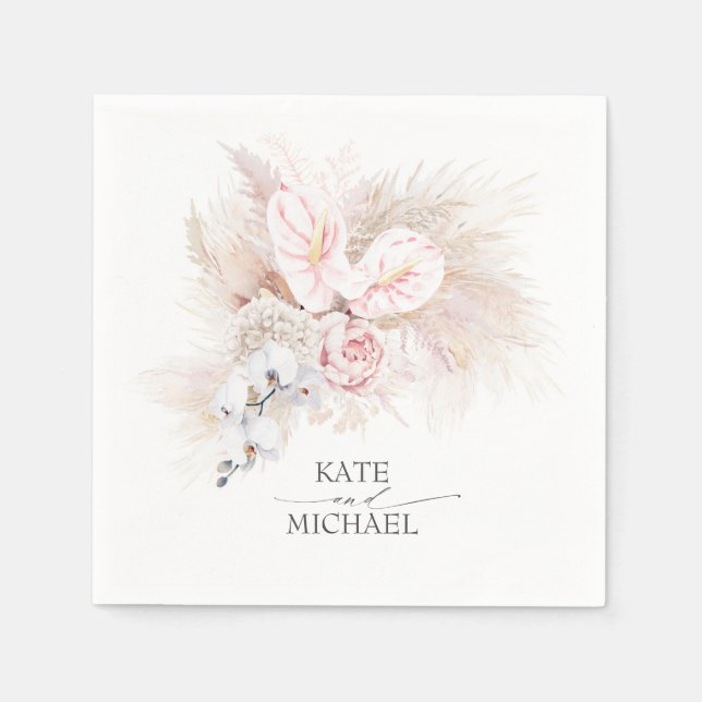 Pampas Grass Rosa Anthuriums Elegant Tropical Pappersservett (Framsidan)